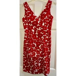Donna Ricco Sunmer Sheath Dress Red White Floral Lined Stretch Sz 10